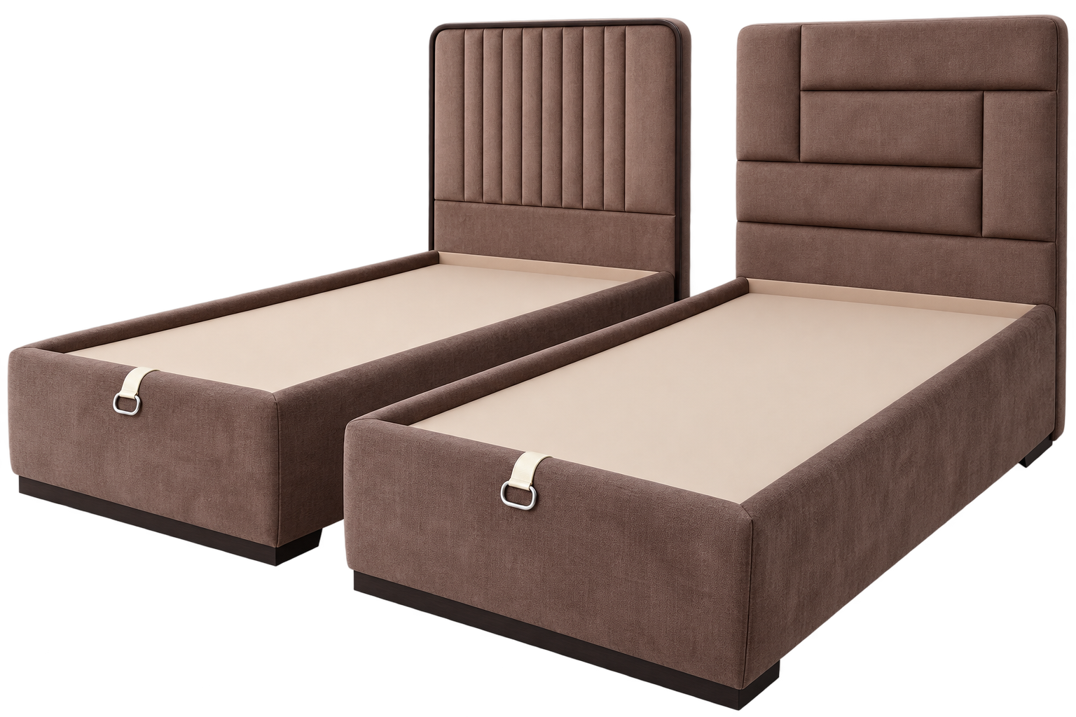Brown Upholstered Twin Bed Set