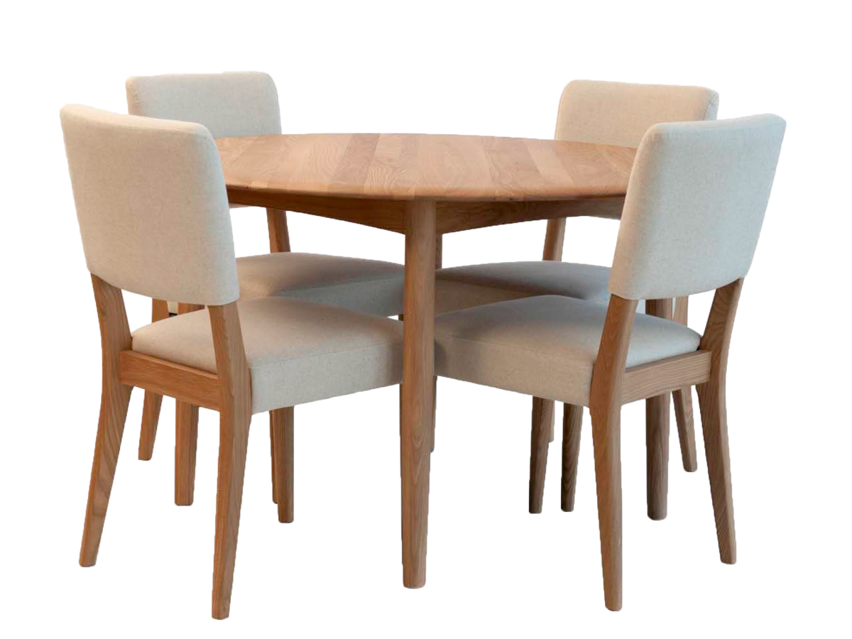 Natural Wood Dining Table & 4 Upholstered Chairs Set