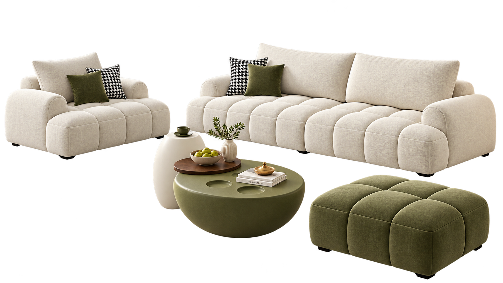 Olive Cloud Modular Sofa Set