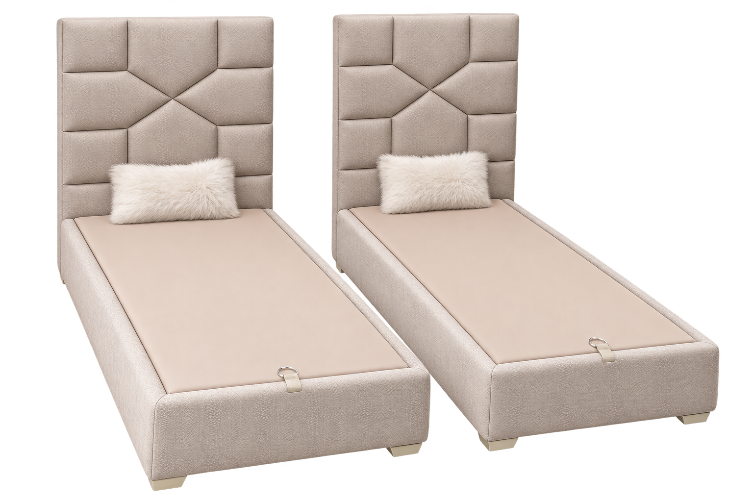 Ivory Geometric Twin Upholstered Beds