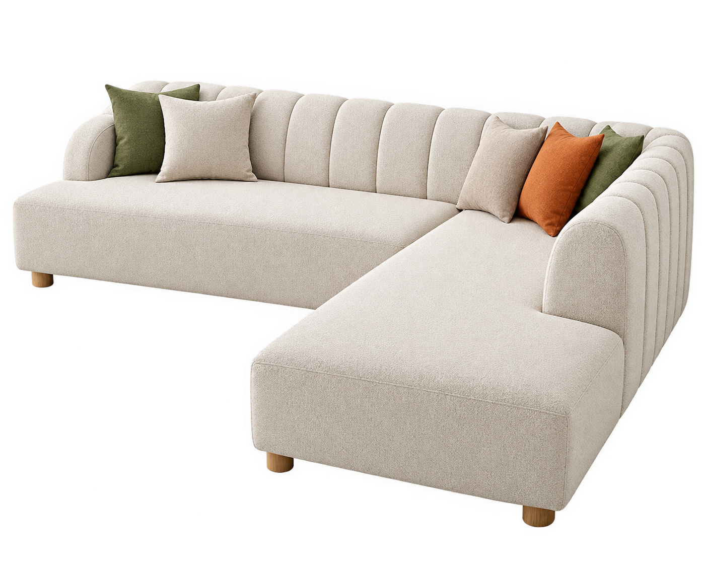 Cream Channel-Back L-Shaped Sectional