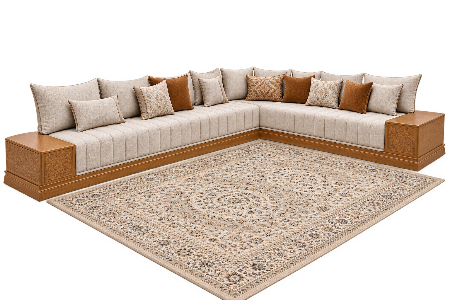 Warm Walnut & Ivory L-Shaped Salon