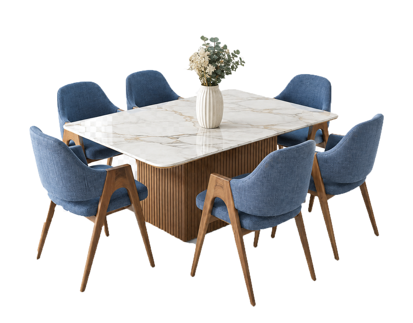Ocean Blue Fluted Marble Dining Set
